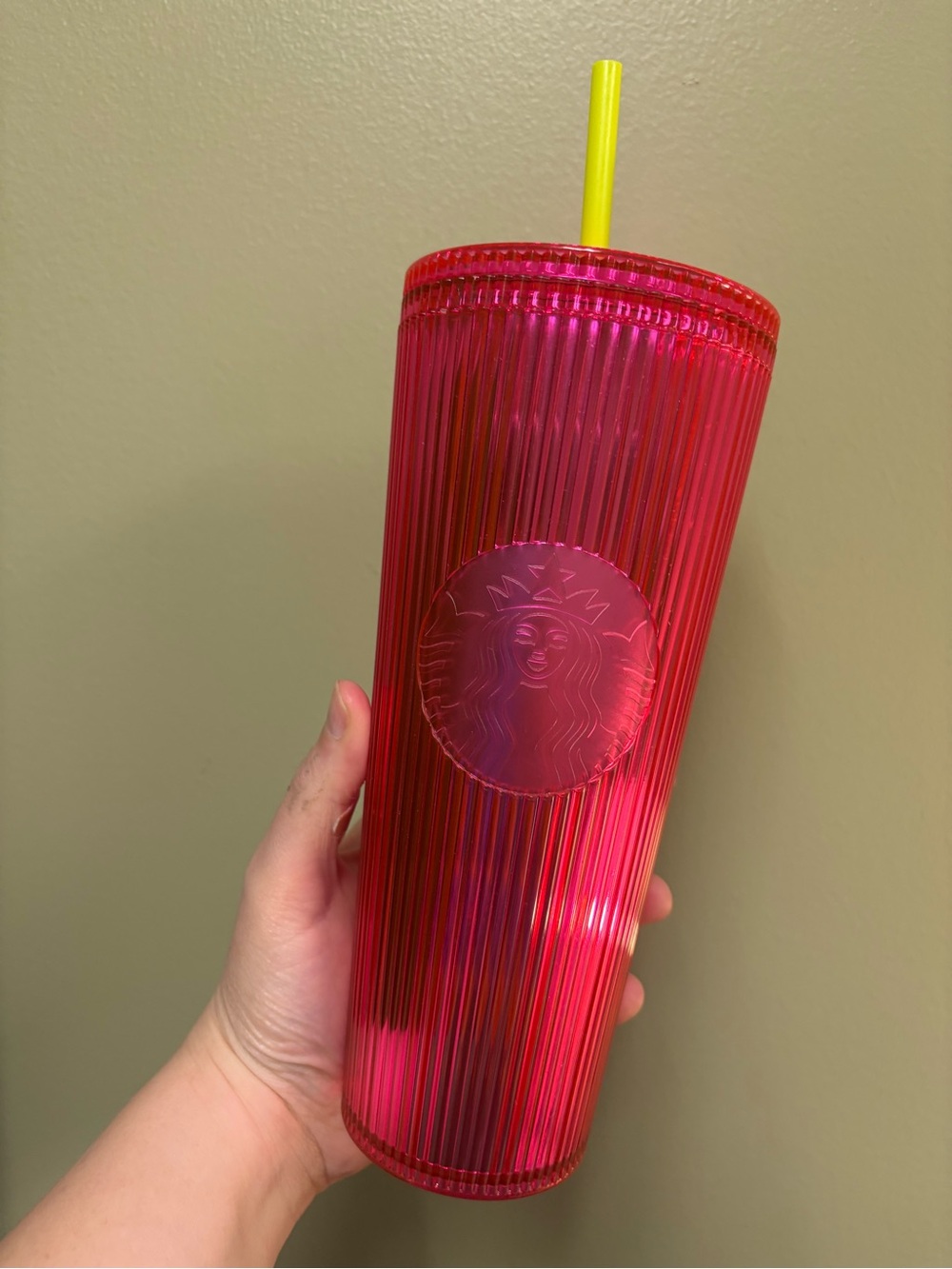Starbucks Hot Pink Reusable Cup - Gradient Ribbed Design